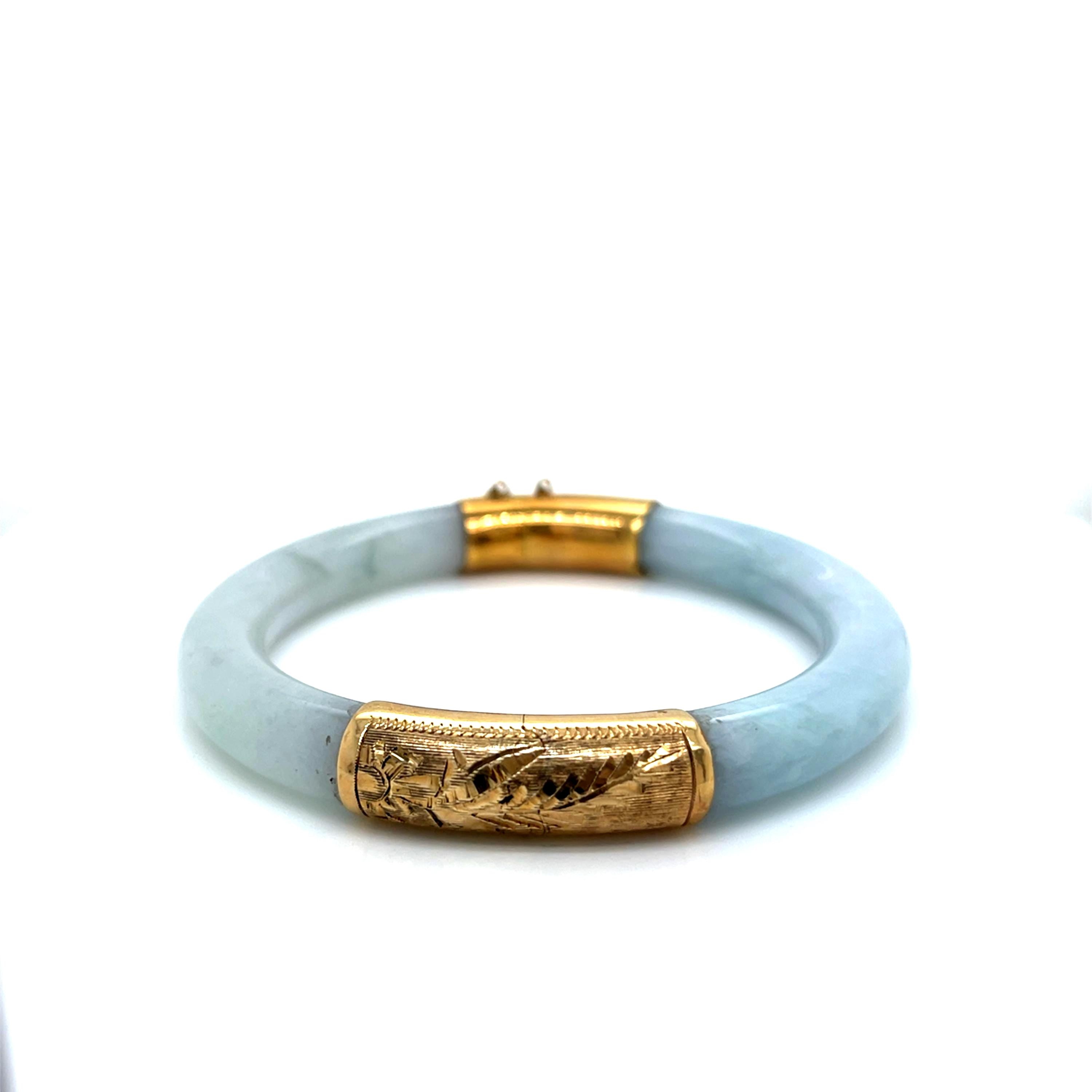 ブレスレット 14K バングル ヴィンテージ イエローゴールド 翡翠 通販