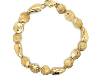 Vintage 14K Yellow Gold Mixed Seashell Bracelet