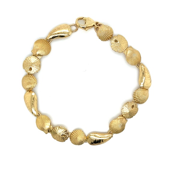 Vintage 14K Yellow Gold Mixed Seashell Bracelet - image 1