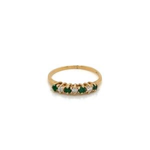 Vintage 14k Yellow Gold Emerald and Diamond Band Ring