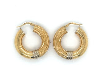 Vintage 18k Yellow Gold Chunky Hoop Earrings