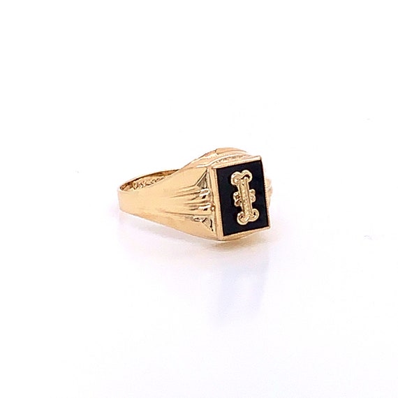 Vintage 1940's 10k yellow gold onyx initial I ring - image 6