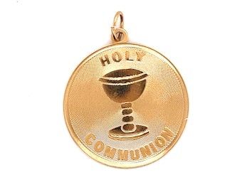 Dije vintage de cáliz redondo de la Santa Comunión en oro amarillo de 14 k