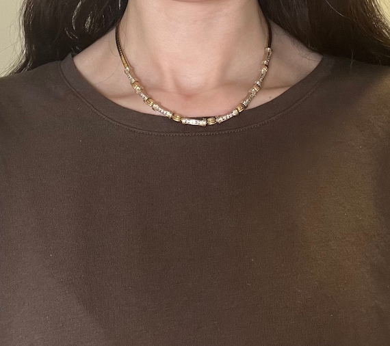 Vintage 14k Yellow Gold Diamond Omega Choker Neck… - image 3
