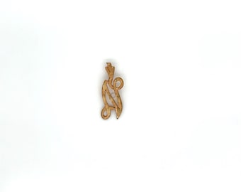 Vintage Yellow Gold Diamond Cut Script Initial "N" Initial Charm Pendant