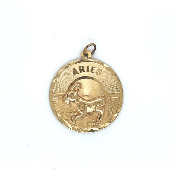 Vintage 14k yellow gold Aries Disc Charm - image 1