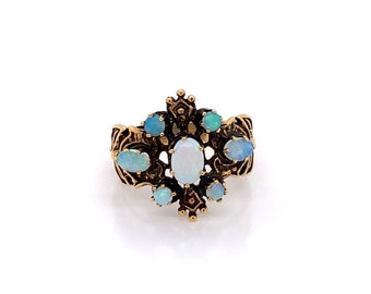 Vintage 1970's 14k yellow gold oxidized opal statement ring