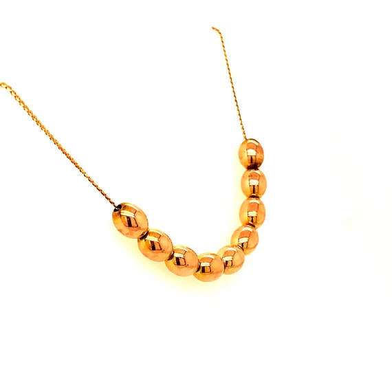 Vintage 14K Yellow Gold 9 Oval Bead Necklace - image 3