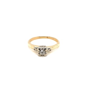 Vintage 1940&#39;s Art Deco 14K Two-Tone Gold Old Mine Cut Diamond Engagement Ring