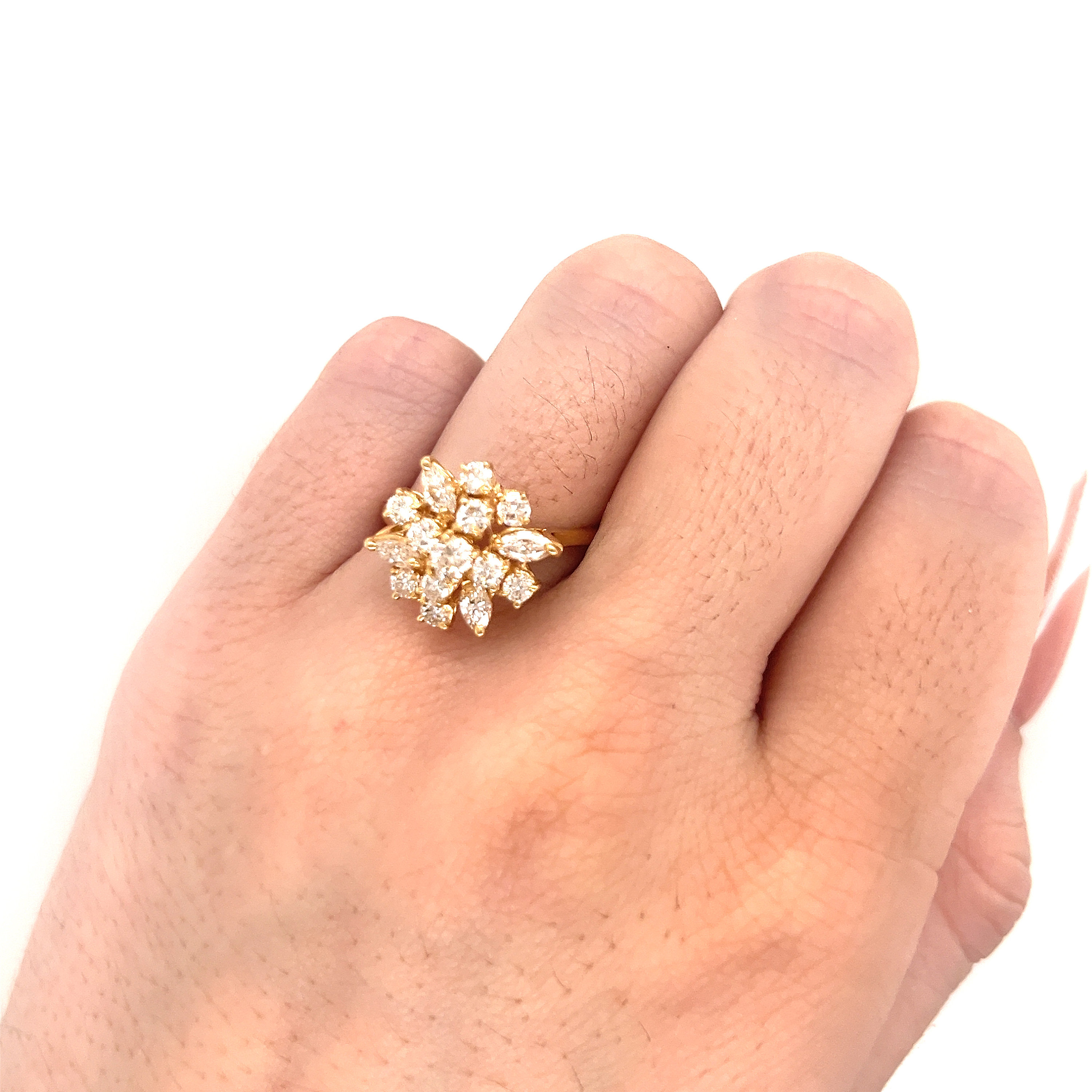 Vintage 1980's Diamond Cluster Ring With Round and Marquise
