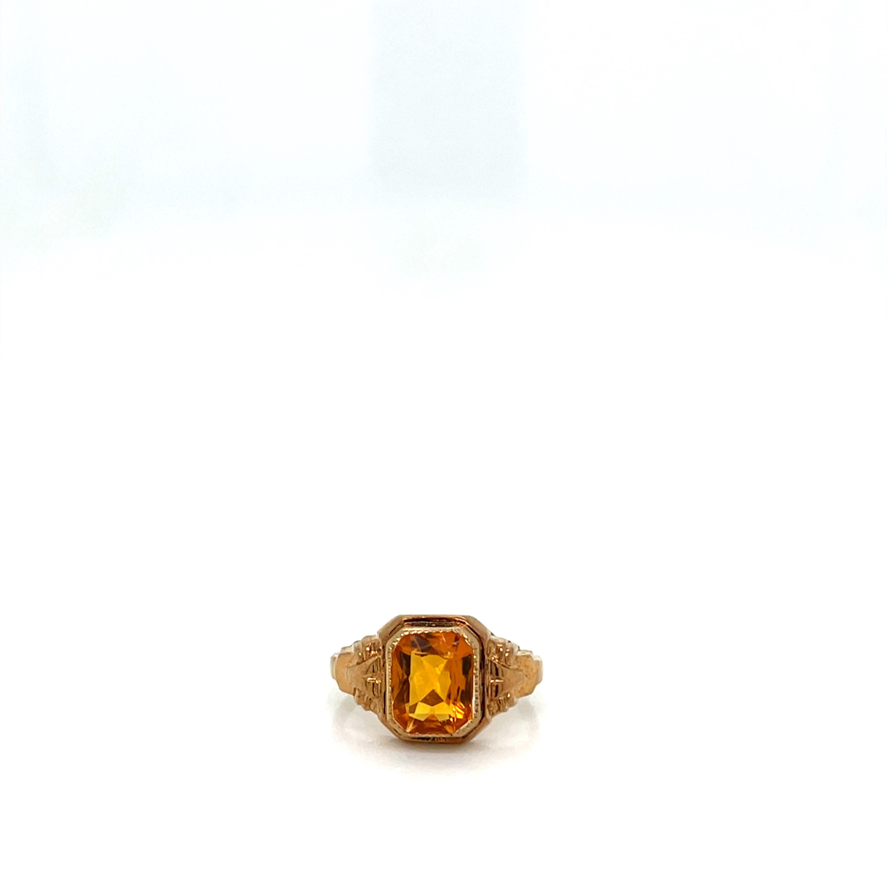 Vintage 1940's 10k Yellow Gold Orange Rectangle Stone Ring - Etsy