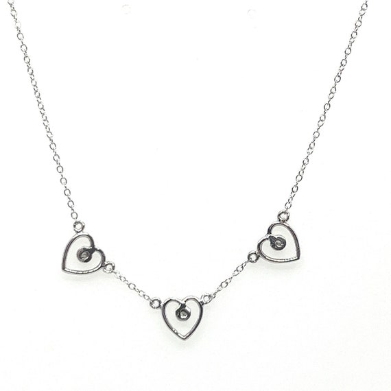 Vintage 14K White Gold 3 Heart Diamond Necklace
