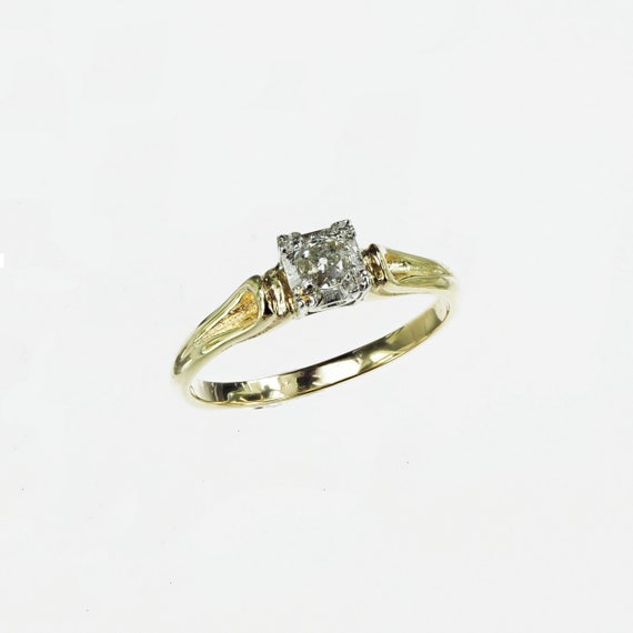 Vintage 1940's Yellow Gold Diamond Solitaire Enga… - image 1