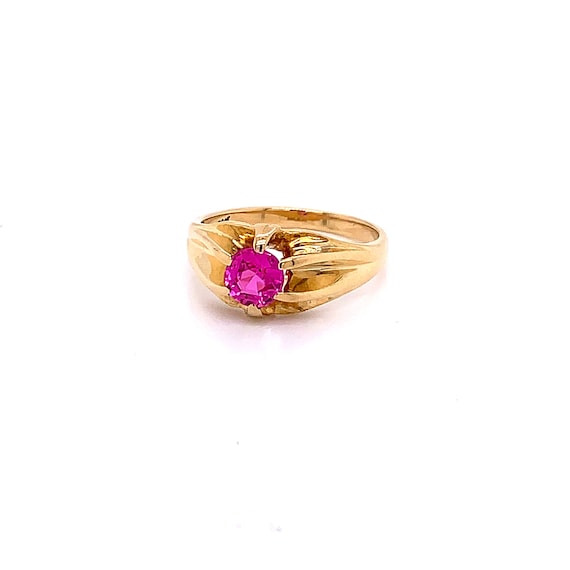 Vintage 1940's 14k yellow gold round pink stone s… - image 2