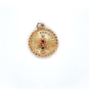 Vintage 14k Gelbgold Merry Christmas Tree Charm