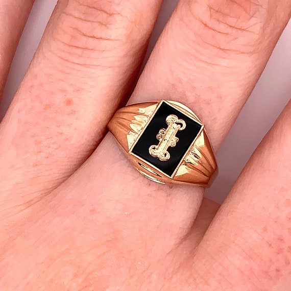 Vintage 1940's 10k Yellow Gold Onyx Initial I Ring - Etsy
