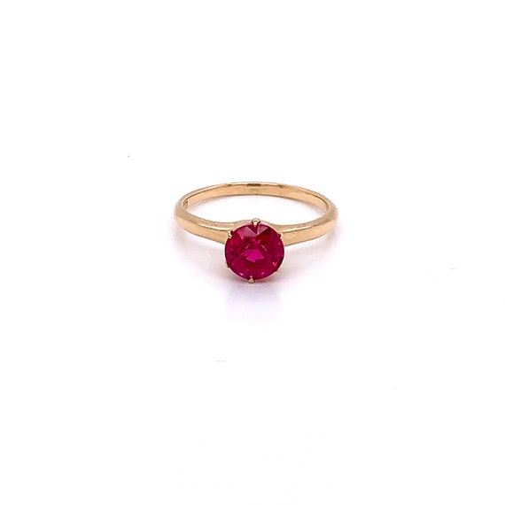 Vintage 1940's 10k yellow gold round ruby red sto… - image 1