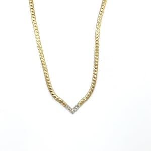 Vintage 14k Yellow Gold Diamond V Center Choker Necklace