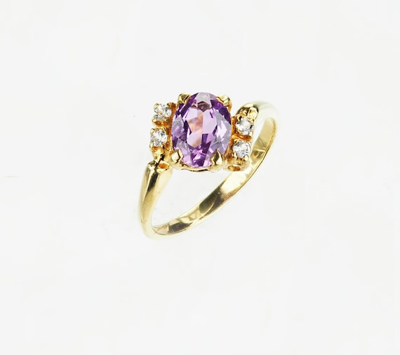 Vintage 1940's 10k Yellow Gold Oval Purple Stone … - image 1