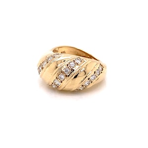 1980&#39;s Vintage 14k yellow gold dome ring with 3 rows of diamonds .58ct