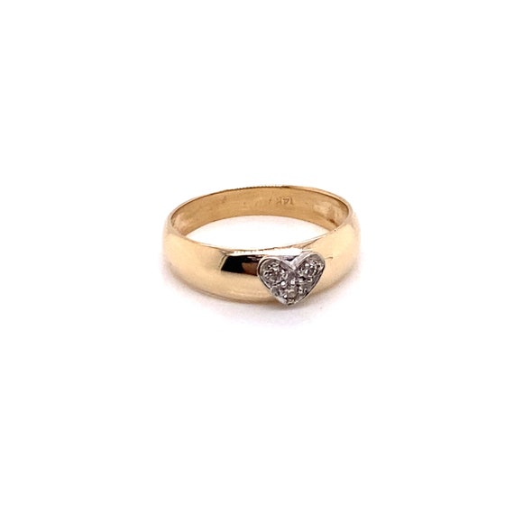 Vintage 1940's 14k two tone band with diamond hea… - image 5