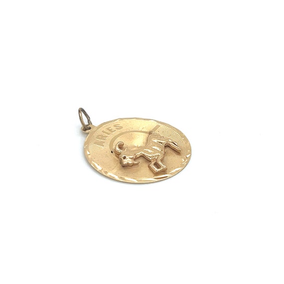 Vintage 14k yellow gold Aries Disc Charm - image 3