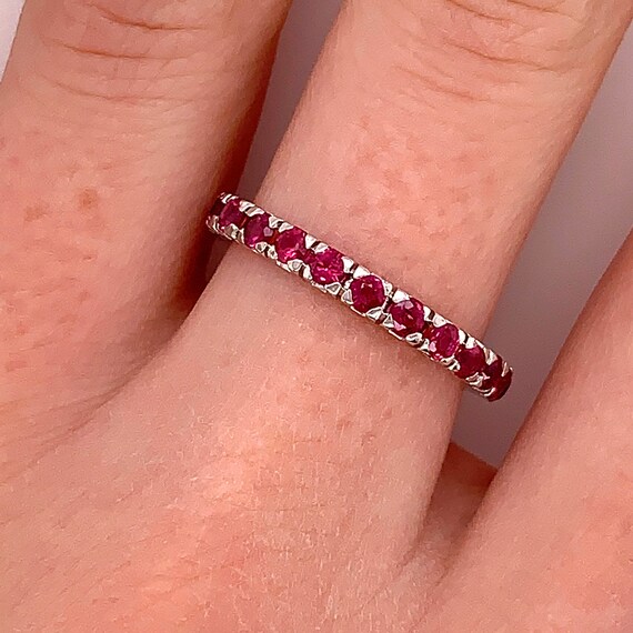 Vintage 1990's 18k white gold ruby eternity band … - image 7