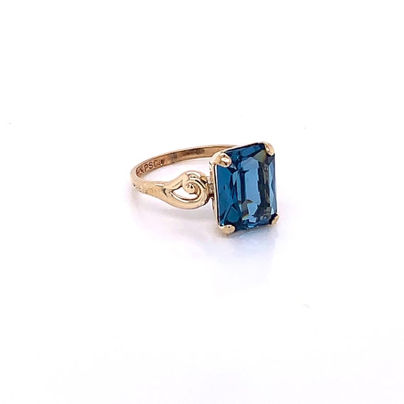 Vintage 1940's 10k yellow gold blue rectangular s… - image 7