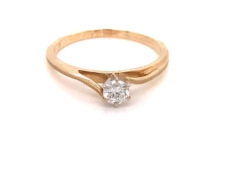 Vintage 1990's 14k yellow gold 6 prong bypass cathedral diamond solitaire engagement ring