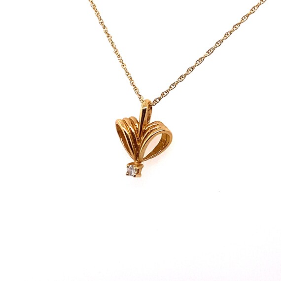 Vintage 14k yellow gold ribbon heart pendant with… - image 2