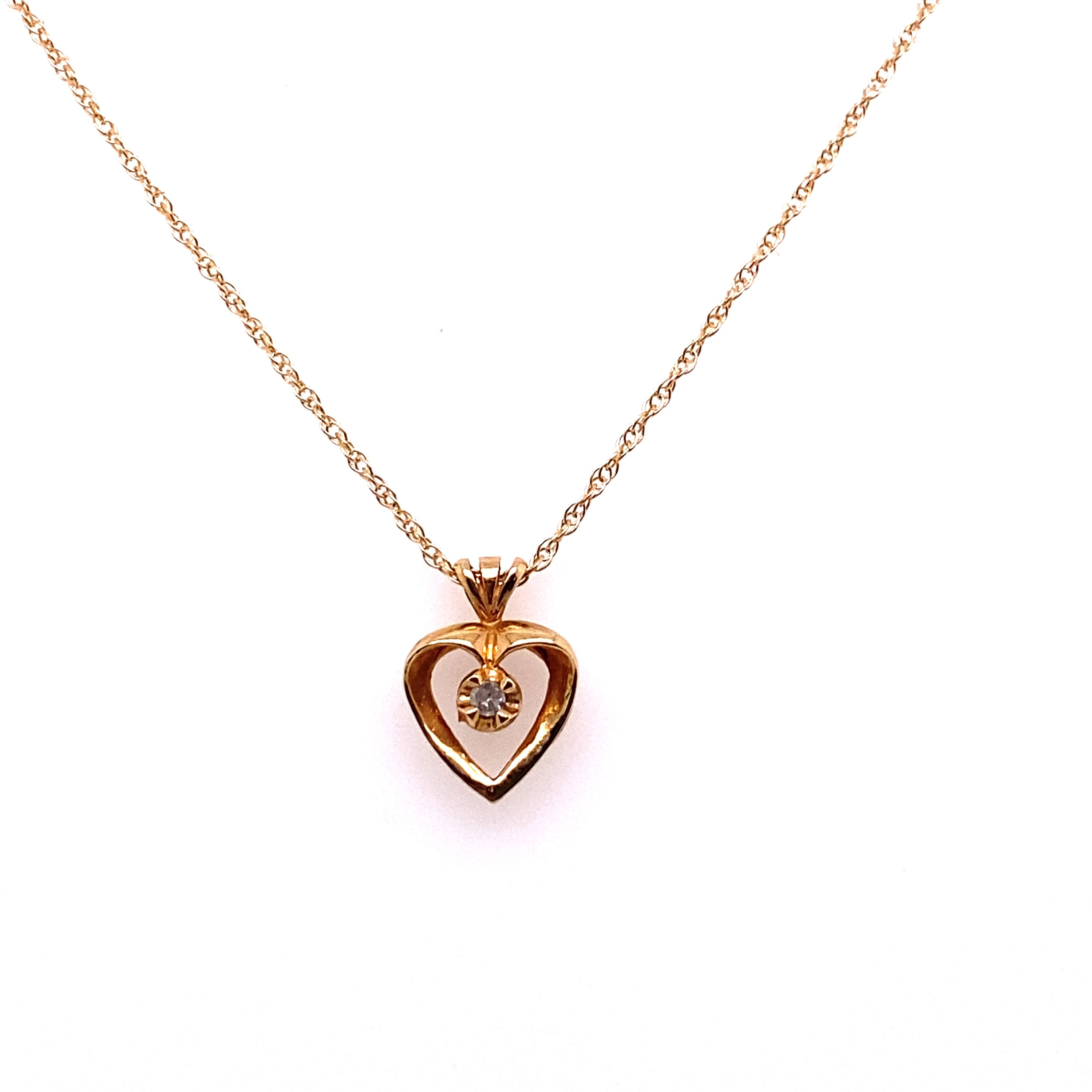 Vintage 14k Yellow Gold Small Heart With Diamond Pendant