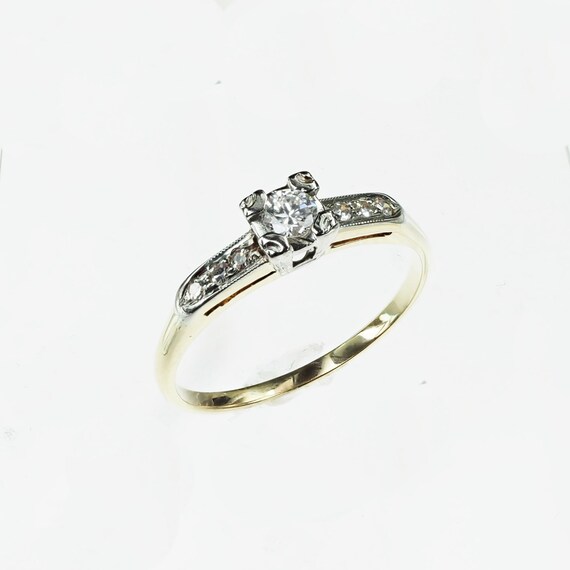 Vintage 1940's 14k Yellow Gold Diamond Engagement… - image 4