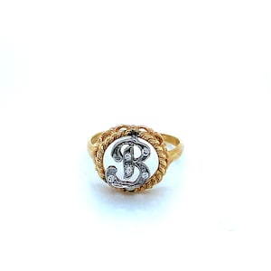 Vintage 14k Yellow Gold Diamond Initial B Signet Ring