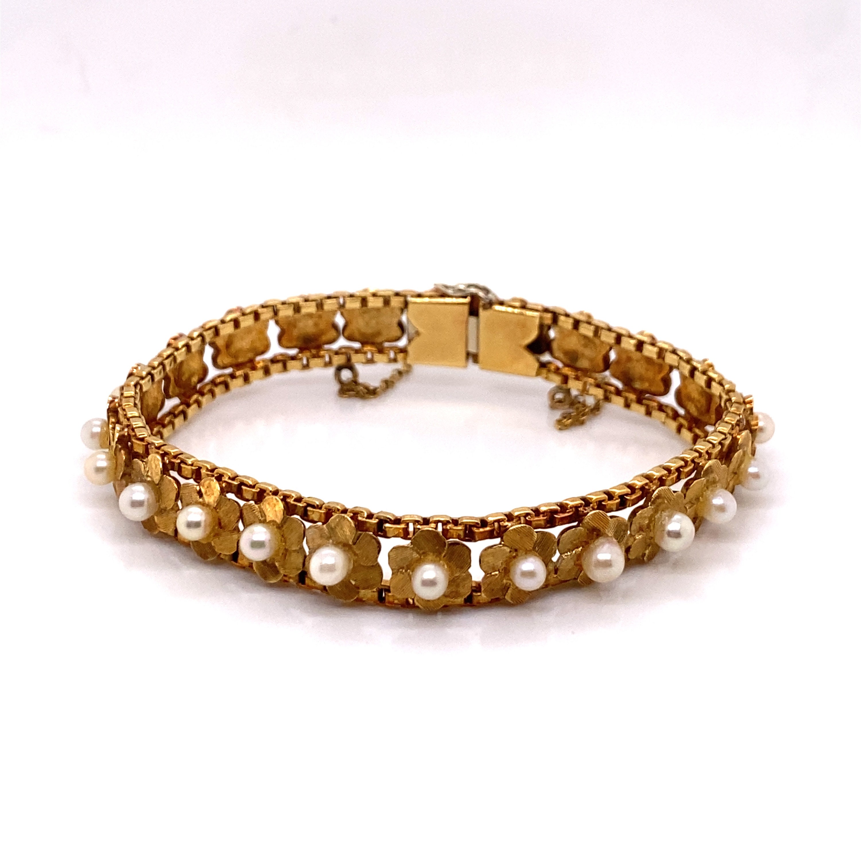 Vintage 18k Yellow Gold Pearl Flower Bracelet - Etsy