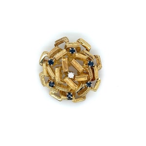 Vintage 1960&#39;s mod style 14k yellow gold pin/pendant with sapphires and diamond