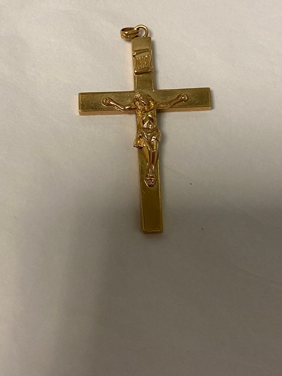 Vintage 10k yellow gold large cross with Jesus, l… - image 4