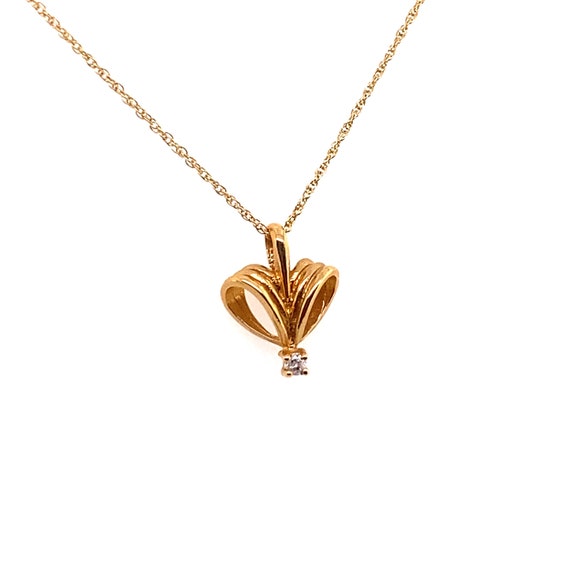 Vintage 14k yellow gold ribbon heart pendant with… - image 3
