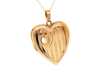 Vintage 1940&#39;s 10k yellow gold heart locket pendant necklace
