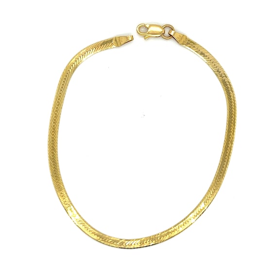 Vintage 14k yellow gold herringbone chain bracelet - image 2
