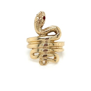 Vintage 14k yellow gold Snake Ring with Ruby Snake Eyes