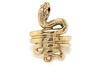 Vintage 14k yellow gold Snake Ring with Ruby Snake Eyes