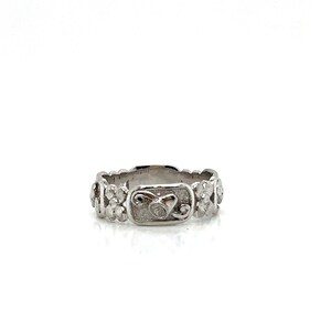 Vintage 1950&#39;s 14k White Gold Orange Blossom and Wedding Bells Wedding Band