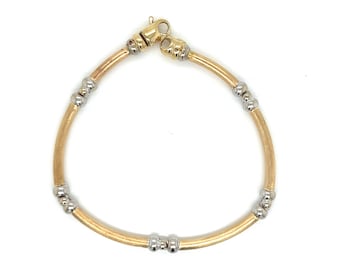 Pulsera vintage de eslabones de bambú para mujer, de oro bicolor amarillo y blanco de 14 quilates.