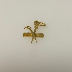 Vintage 14k yellow gold comb and scissors, hair stylist charm