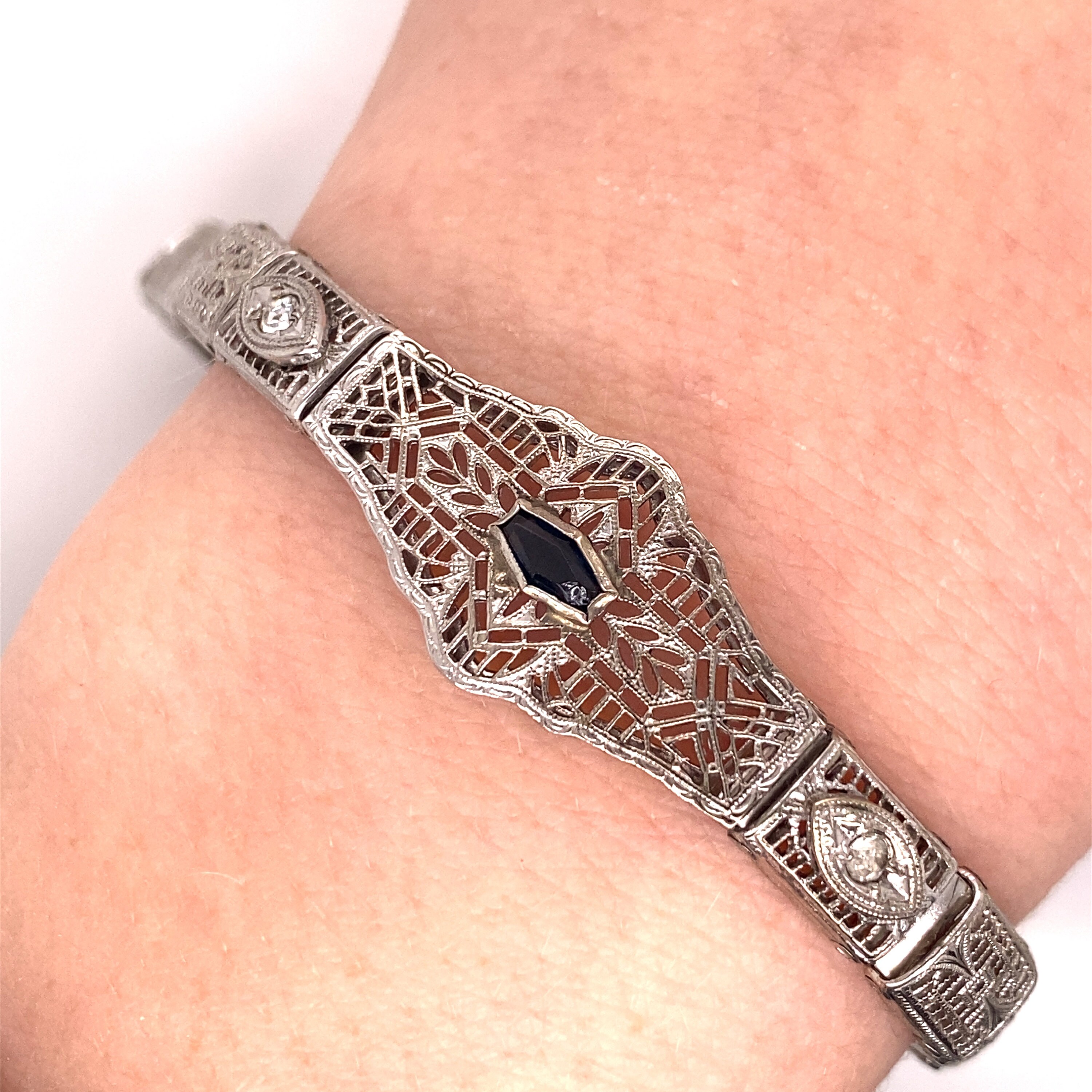 骨董品 Vintage 1930's 14k White Gold Art Deco Filigree Bracelet - Etsy