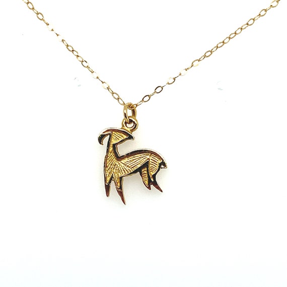 Vintage 14k yellow gold Aries charm necklace - image 1