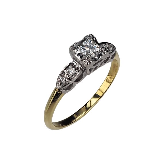 Vintage 1940s 14K 2-Tone Gold Diamond Engagement … - image 4