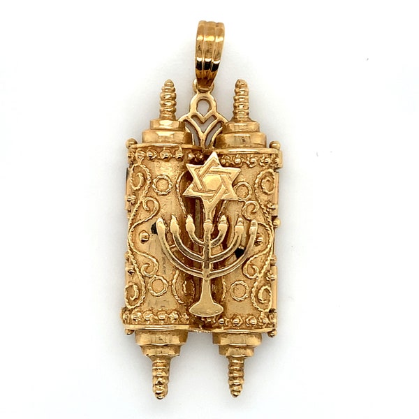 Vintage 14K Yellow Gold Large Hebrew Torah Pendant Charm