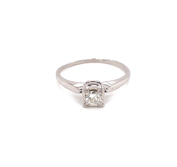 Vintage 1950's Squared Head Diamond Engagement Ring 14K White Gold
