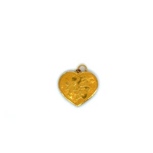 Vintage 24k Yellow Gold Heart Charm with Chinese Fortune Character Symbol